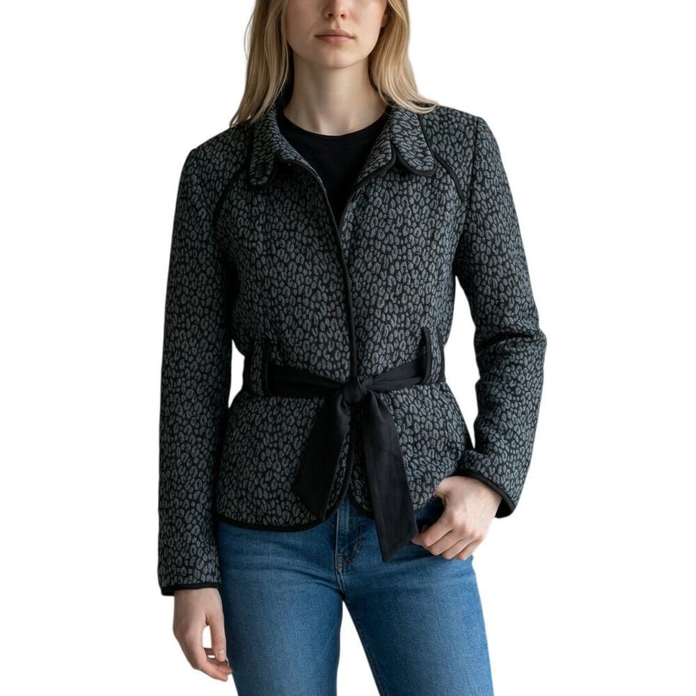 Sandro Sportswear Leopard Print Belted Jacket Gray Black Size M